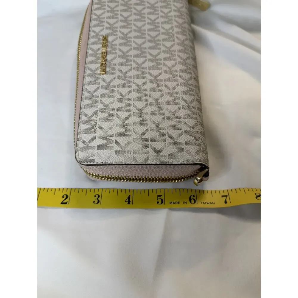 Michael Kors MK Logo Jet Set Zip-Around Wallet Travel Continental Wristlet Pink